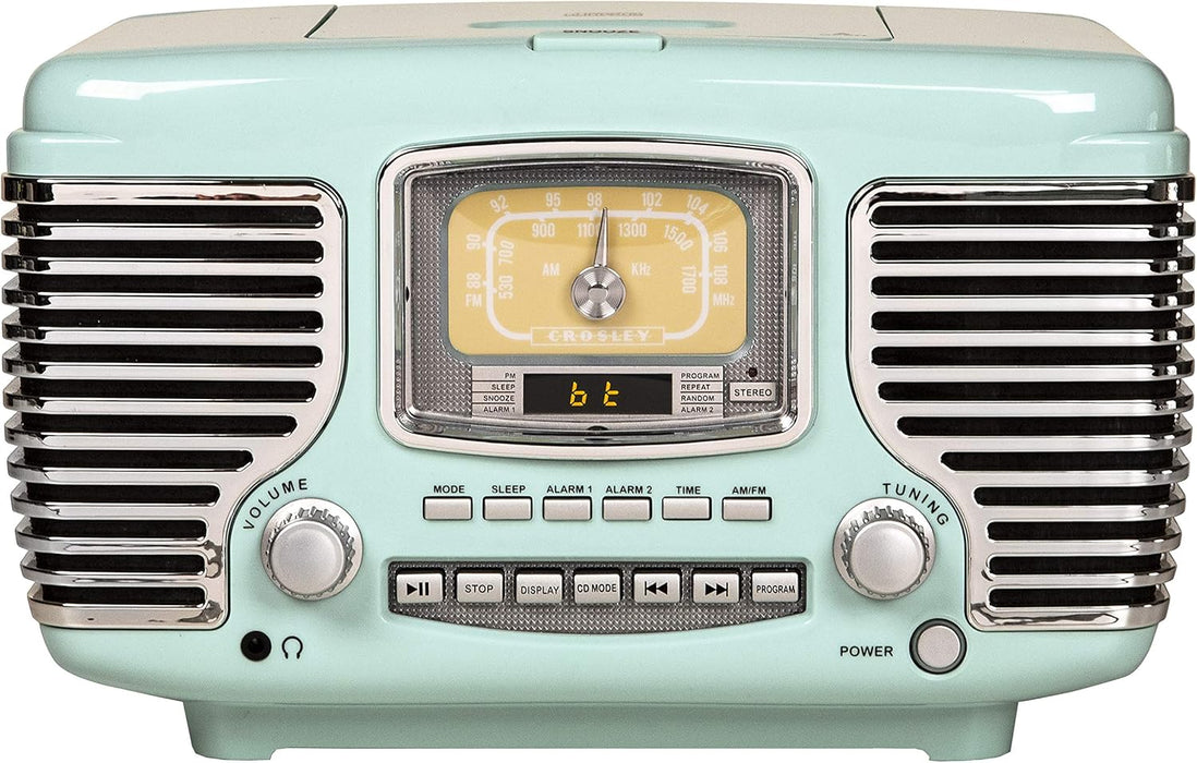 Crosley CR612B-AB Corsair Radio CD Player, Aqua Blue | CD Player, Bluetooth In, Built-in Full-Range Stereo Speakers, AM/FM Radio, Built-in AM antenna/Wire FM Antenna