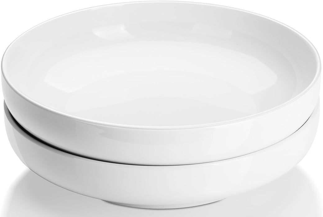 10'' Large 65 oz Salad Pasta Bowls Set of 2, Ceramic Shallow Bowl Plates, Microwave Dishwasher Safe