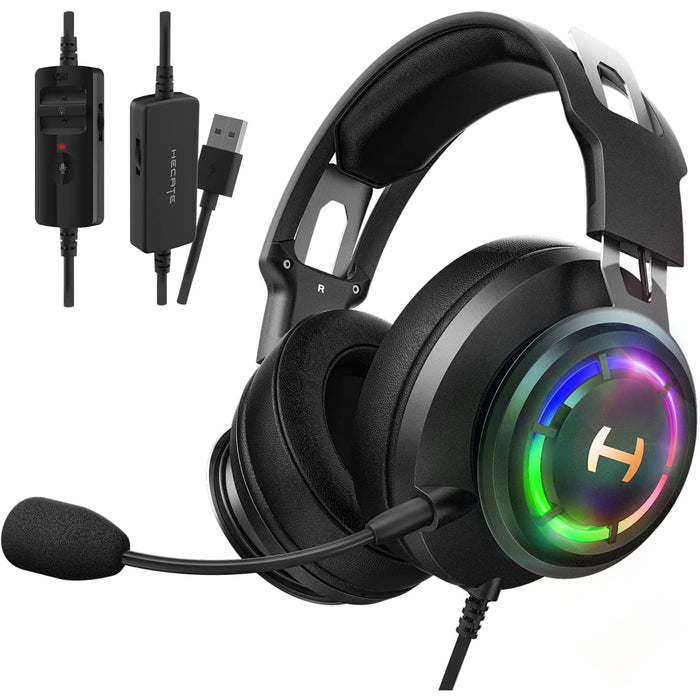 Edifier G35 PC Gaming Headset Hi-Res Sound Quality USB Over-Ear Headphone with 7.1 Surrounding Sound, 50mm Hybrid Driver, ENC Noise Cancelling Mic, 16.8m RGB Light for PC PS4 Mac Laptop Desktop