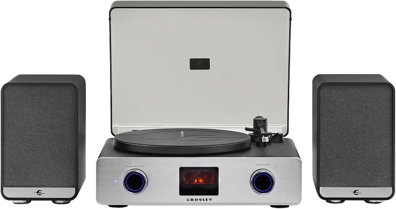 Crosley C92A-BK Record Player with Speakers, Black | 2-Speed Turntable, Vacuum Tube Powered Preamp, Digital Amp, ATN3600L Cartridge, 1/2" Mount, Bluetooth In