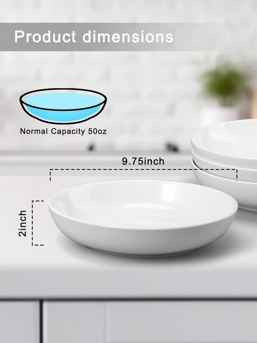 50 Oz Ceramic Serving Bowl Set of 4, Wide and Shallow Bowls Set, Microwave and Dishwasher Safe