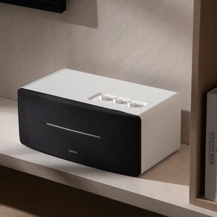 Certified Refurbished Edifier D12 Tabletop Speaker - Integrated Desktop Stereo Bluetooth Speaker - Wireless Computer Speaker for Desktop Use- 70 Watts RMS with Subwoofer Line Out - White Enclosure