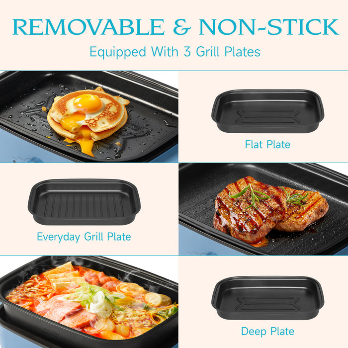 Ventray Essential Every Grill Electric Indoor Grill Set with 3 Removable Nonstick Plates