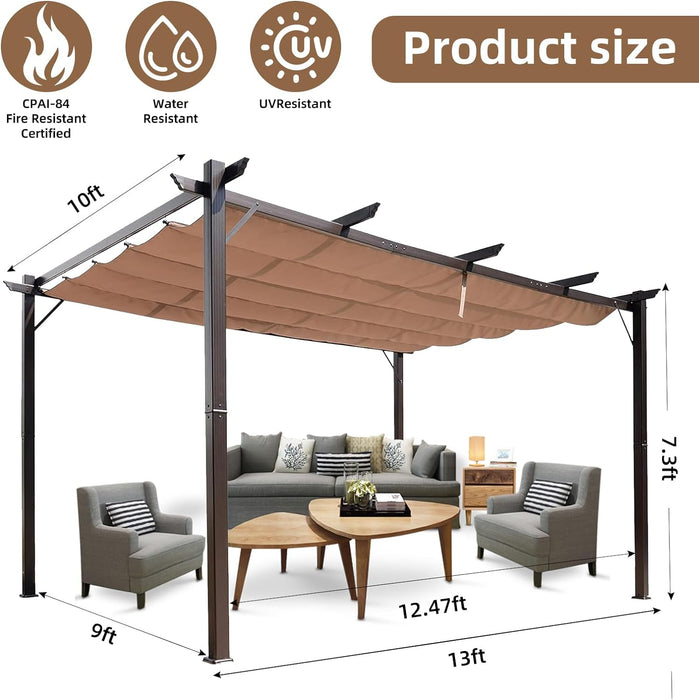 Outdoor Pergola Canopy with Sunproof, Waterproof Shade for Patio, Backyard, or Garden, Rustic Designer Trellis with Metal Frame
