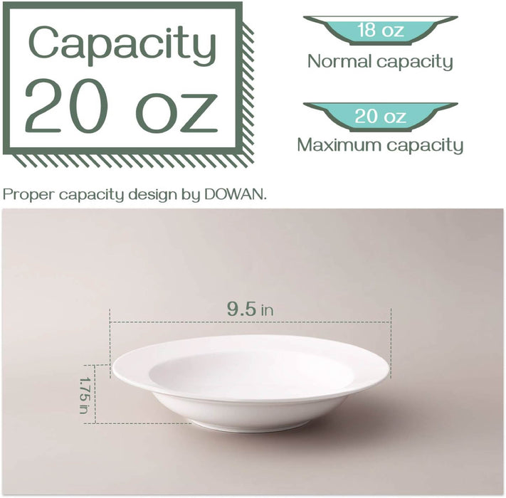 20 Oz White Porcelain Wide Rim Bowls Set of 4, Microwave & Dishwasher Safe