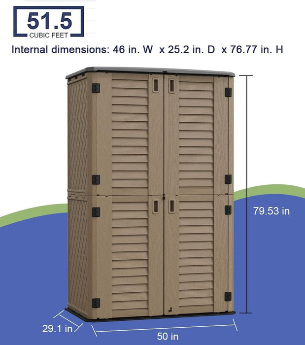 Vertical Storage Shed Weather Resistance, 66 Cu. Ft. Heavy-Duty HDPE Waterproof Outdoor Storage Tool Shed