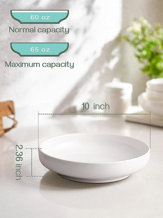 10'' Large 65 oz Salad Pasta Bowls Set of 2, Ceramic Shallow Bowl Plates, Microwave Dishwasher Safe