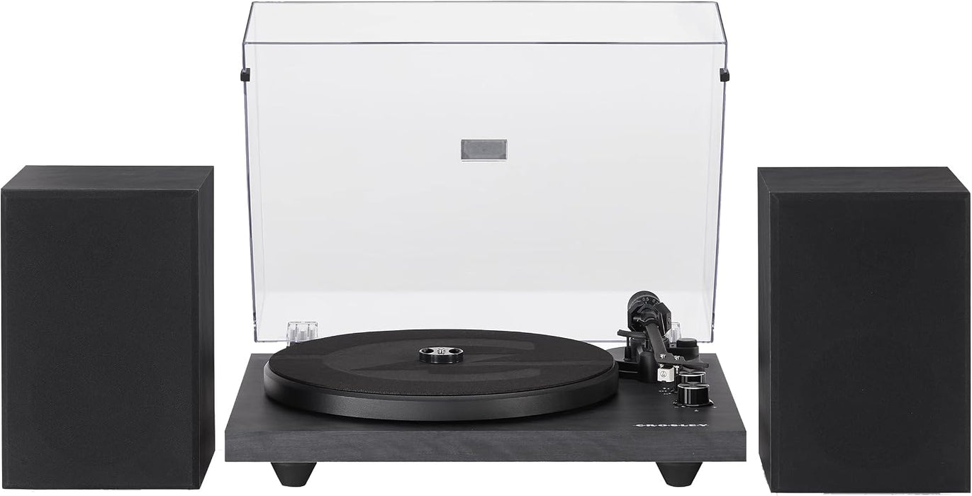 Crosley C62C-BK Record Player with Speakers, Black | 2-Speed Turntable, ATN3600L Cartridge, Standard 1/2" Mount, Bluetooth In, Matching External Speakers