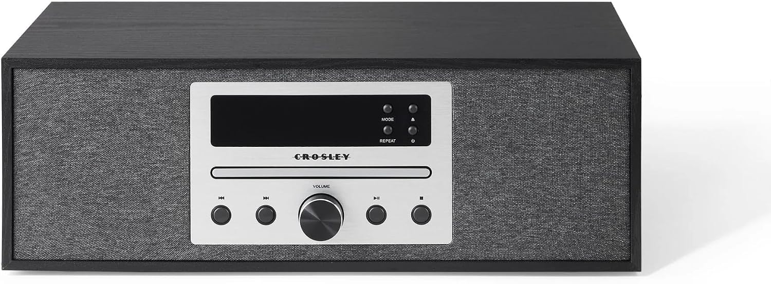 Crosley CR3504A-BK Finn Radio CD Player, Black | Bluetooth In, Internal Full-Range Stereo Speakers 40W Peak, FM Radio, Wire Antenna