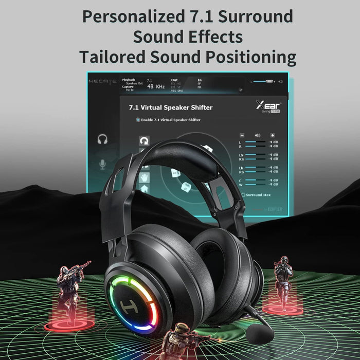 Edifier G35 PC Gaming Headset Hi-Res Sound Quality USB Over-Ear Headphone with 7.1 Surrounding Sound, 50mm Hybrid Driver, ENC Noise Cancelling Mic, 16.8m RGB Light for PC PS4 Mac Laptop Desktop