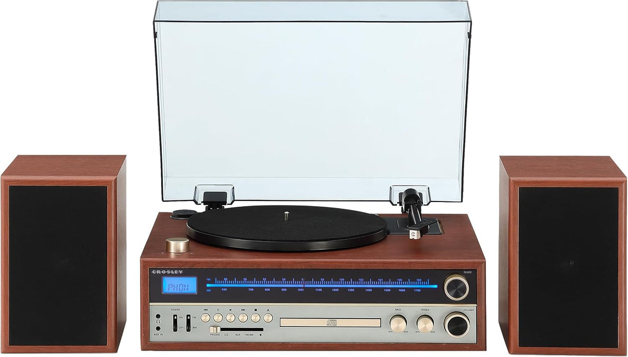 Crosley CR6038B-WA 1975T Record Player with Speakers, Walnut | 2-Speed Turntable, ATN3600L Cartridge, Bluetooth In, Matching External Stereo Speakers 40W Peak, Pitch Control