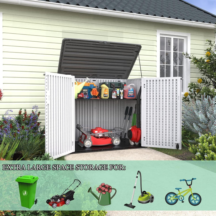 50 Cu. Ft. Horizontal Outdoor Storage Shed, HDPE Patio Storage Cabinet with Shelf Support and Lockable Doors