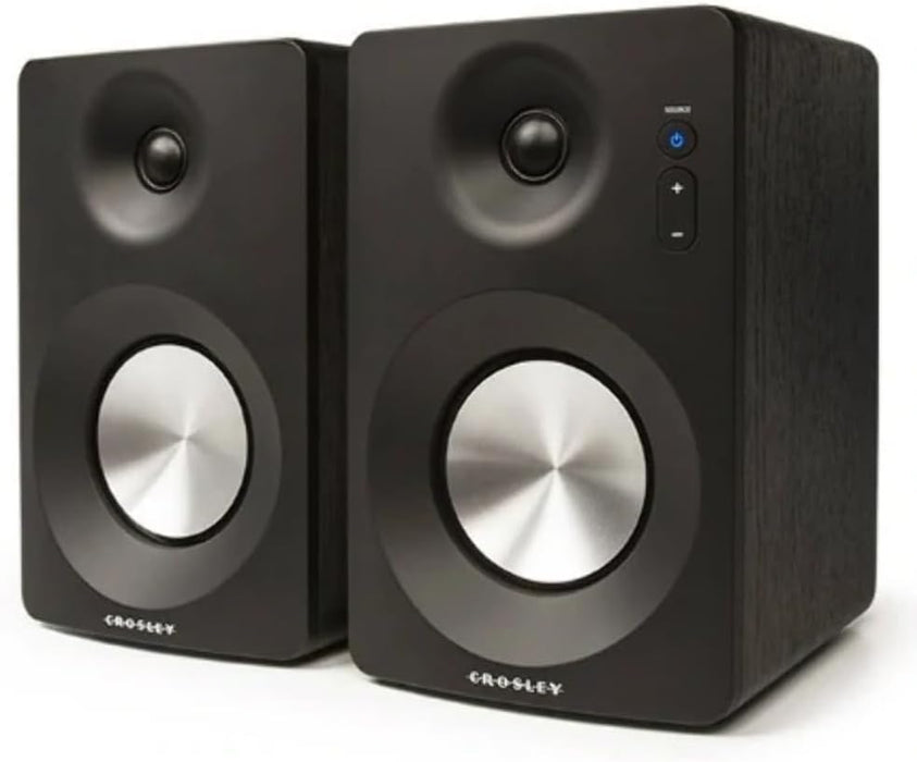 Crosley S100A-BK Stereo Powered Bluetooth Speakers, Black | Bluetooth In, 2.0 Powered Active Speakers, 120W Peak, Frequency Response 40Hz-20KHz, 4" Woofer, 1¡± Soft Dome Tweeter