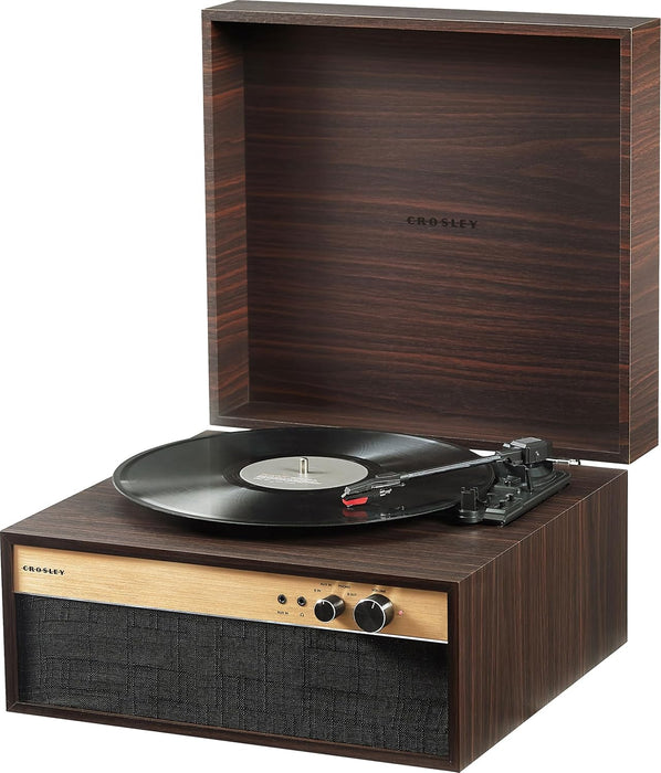 Crosley CR6236AFT-WA Jasper Record Player, Walnut | 3-Speed Turntable, Bluetooth In / Out, Built-in Full-Range Stereo Speakers, Aux Input