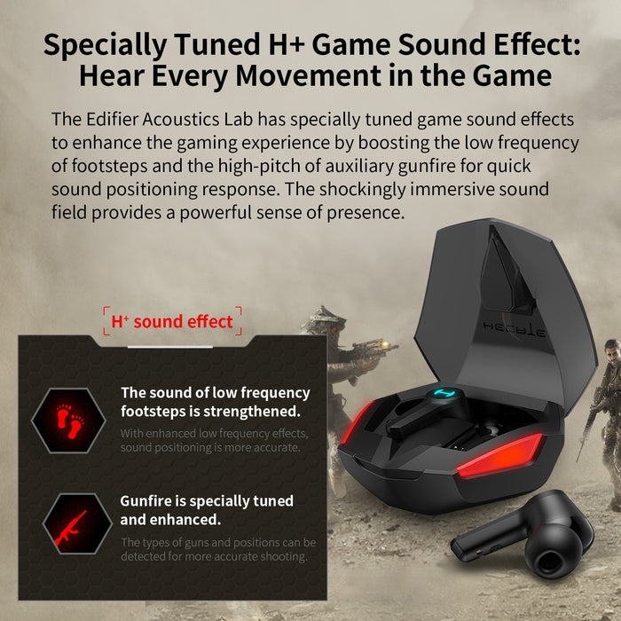 Edifier Hecate GT4 True Wireless Gaming Earbuds, Low Latency Bluetooth 5.2 Earphones, IP55 Dust and Water Resistance Headphones with RGB Light Game Mode Touch Control 28H Playtime
