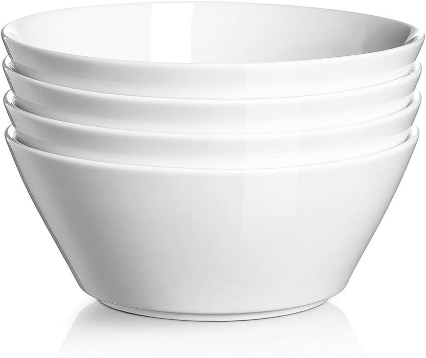 White Ceramic Bowls for Ramen Set of 4 - Dishwasher & Microwave Safe