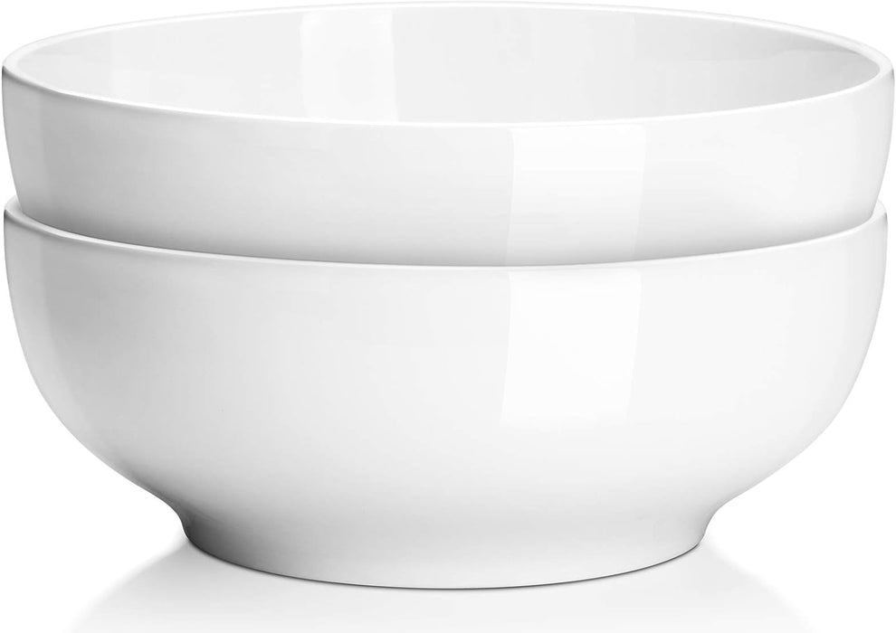 DOWAN Serving Bowls, Large Salad Bowls, 9.5" White Ceramic Fruit Bowls for Entertaining