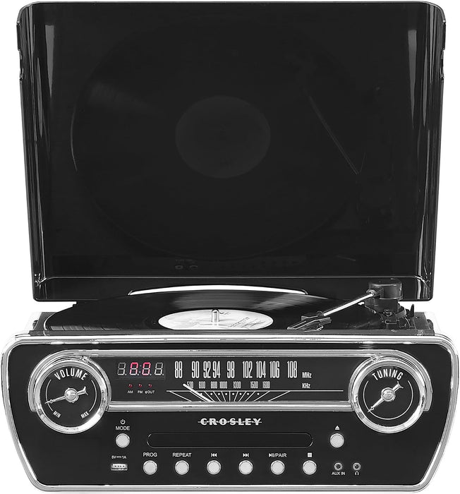 Crosley CR6047A-BK Powel 7-in-1 Record Player, Black | 3-Speed Turntable, Bluetooth In / Out, Built-in Full-Range Stereo Speakers, AM/FM Radio