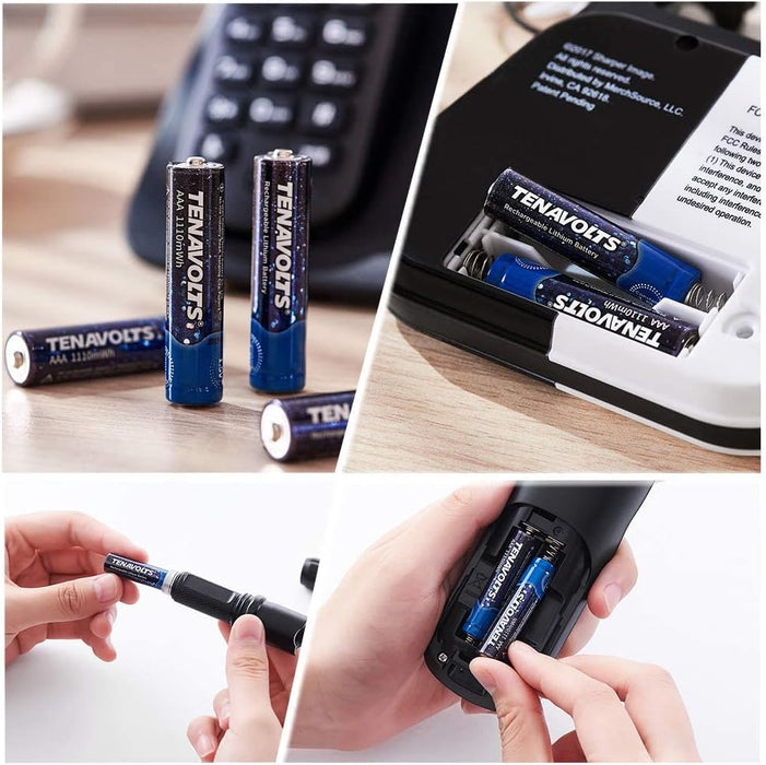 TENAVOLTS 1.5V AAA Lithium Rechargeable Battery, 1.8h Fast Charge, USB Charger, Constant Output at 1.5V, 1110 mWh, 4 Counts with Charger