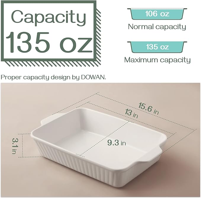 DOWAN Casserole Dish 9''x13'' Ceramic Baking Dish, White