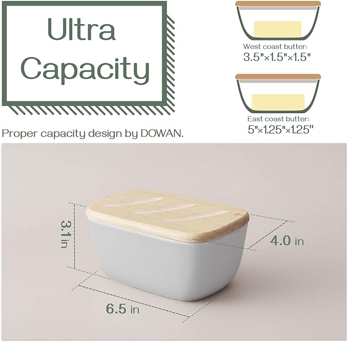 6.5" Ceramic Butter Dish with High-Quality Silicone Sealing for Countertop