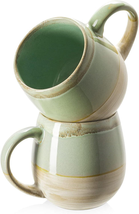 LIFVER 21 Oz Large Ceramic Coffee Mug, Set of 2 - Green