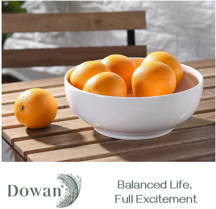 DOWAN Serving Bowls, Large Salad Bowls, 9.5" White Ceramic Fruit Bowls for Entertaining