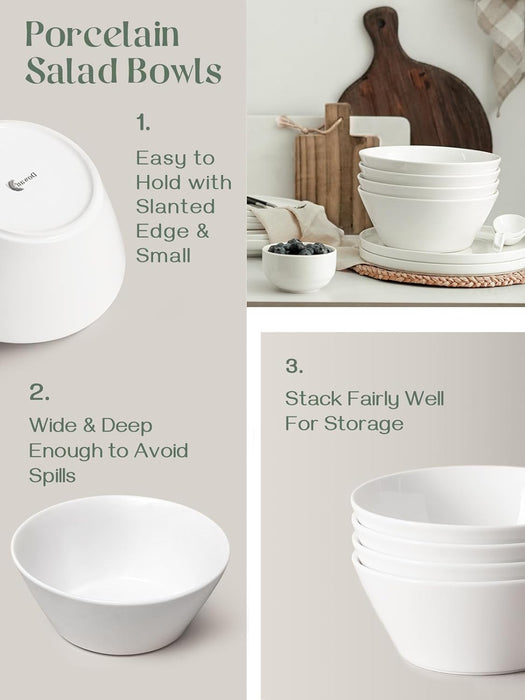 White Ceramic Bowls for Ramen Set of 4 - Dishwasher & Microwave Safe