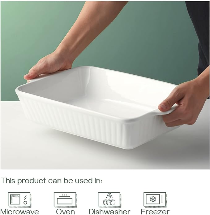 DOWAN Casserole Dish 9''x13'' Ceramic Baking Dish, White