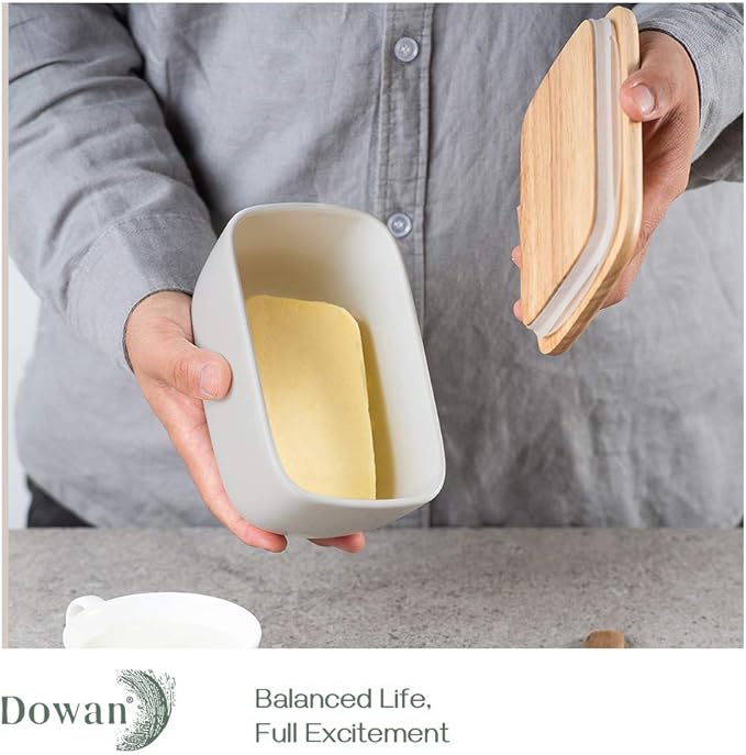 DOWAN 6.5" Large Butter Dish - Ceramic Butter Dish with Lid, Gray