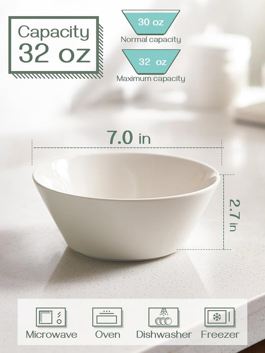 White Ceramic Bowls for Ramen Set of 4 - Dishwasher & Microwave Safe