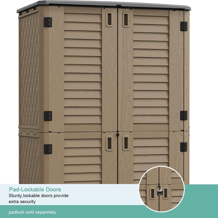 Vertical Storage Shed Weather Resistance, 66 Cu. Ft. Heavy-Duty HDPE Waterproof Outdoor Storage Tool Shed