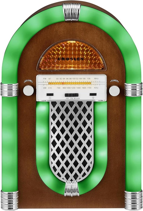 Crosley CR1102A-WA Presley Retro Tabletop Jukebox Bluetooth AM/FM Radio, Vintage, Walnut