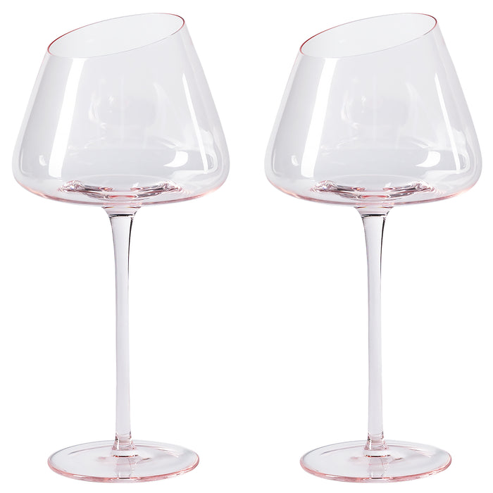 VENTRAY Home French Style Pink Crystal Wine Glasses, Burgundy Wine Glasses