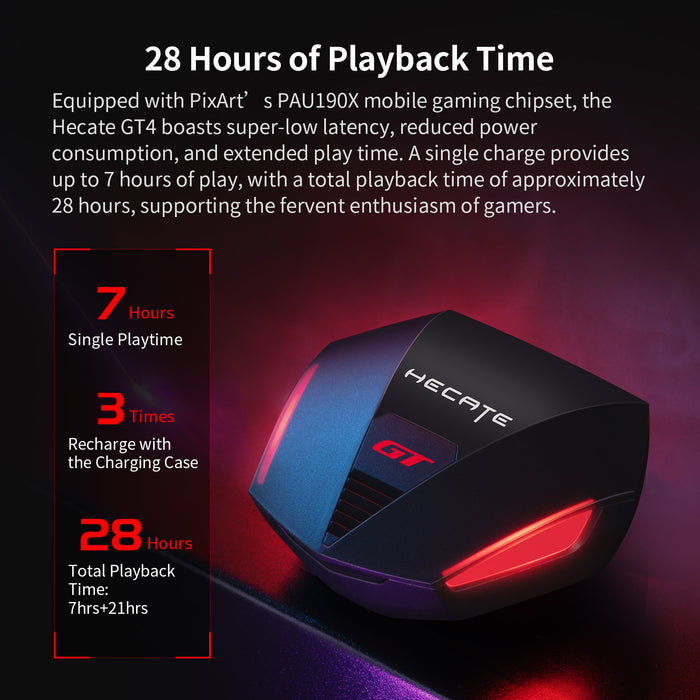 Edifier Hecate GT4 True Wireless Gaming Earbuds, Low Latency Bluetooth 5.2 Earphones, IP55 Dust and Water Resistance Headphones with RGB Light Game Mode Touch Control 28H Playtime