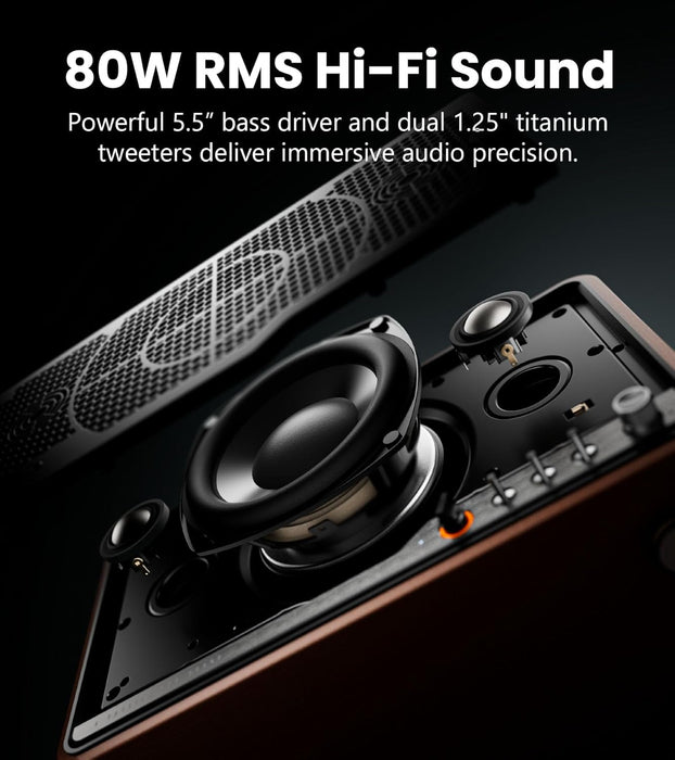 Edifier S300 Hi-Fi Tabletop Speaker, Hi-Res Audio LDAC for Wireless Multi-Room & Stereo Pairing, 80W Power Works with AirPlay 2 Bluetooth 5.4 USB-C AUX Inputs, Retro Design with Remote