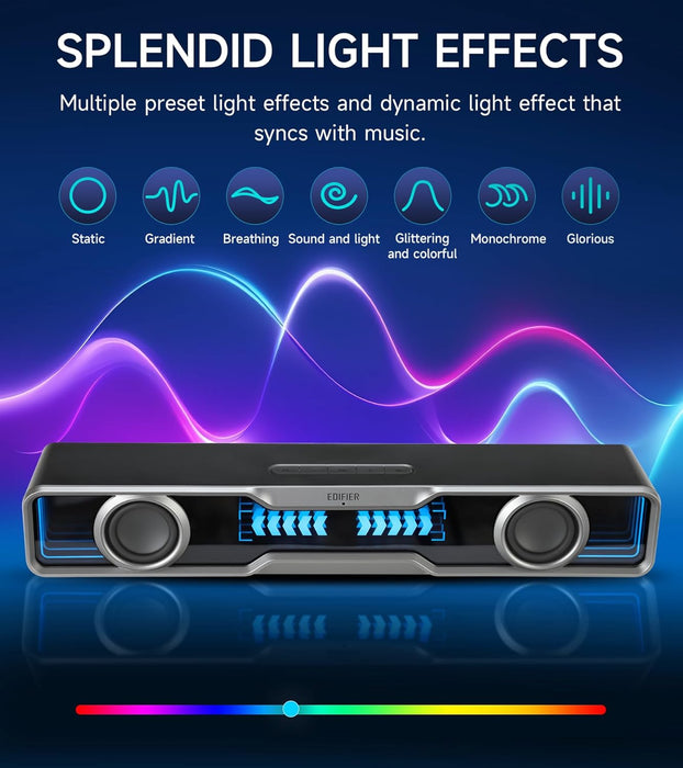 Edifier QS30 Multimedia Soundbar, Bluetooth V5.4 Enhanced Bass Integrated Mic with Dynamic Lighting Multiple Sound Effects, USB Powered Speaker for Desktop PC Laptop Tablets