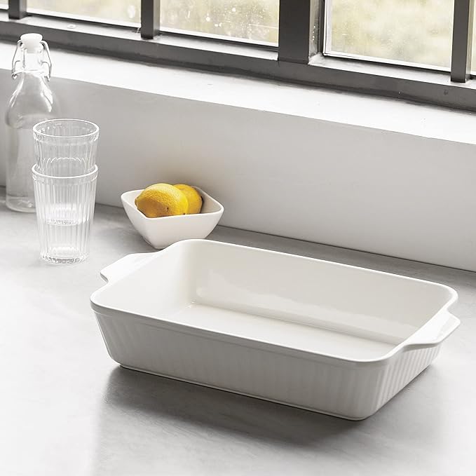 DOWAN Casserole Dish 9''x13'' Ceramic Baking Dish, White