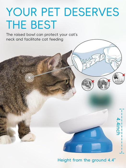 Y YHY Slow Feeder for Dog and Cat Tilted Elevated Cat Bowl, Blue & White