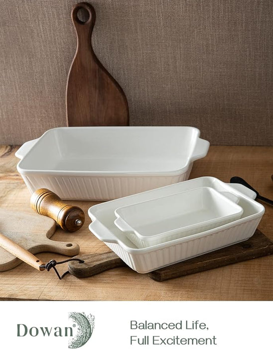 DOWAN Casserole Dishes Ceramic Baking Dishes for Oven Set of 3, White (15.6''/12.2''/8.9'')