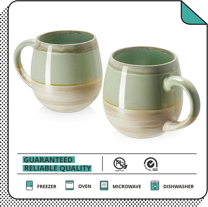 LIFVER 21 Oz Large Ceramic Coffee Mug, Set of 2 - Green