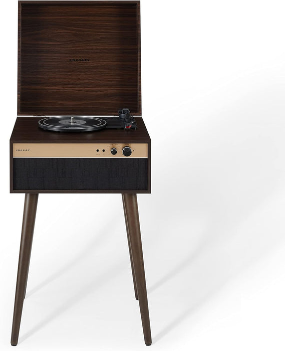 Crosley CR6236A-WA Jasper Record Player, Walnut | 3-Speed Turntable, Bluetooth In / Out, Built-in Full-Range Stereo Speakers, Aux Input
