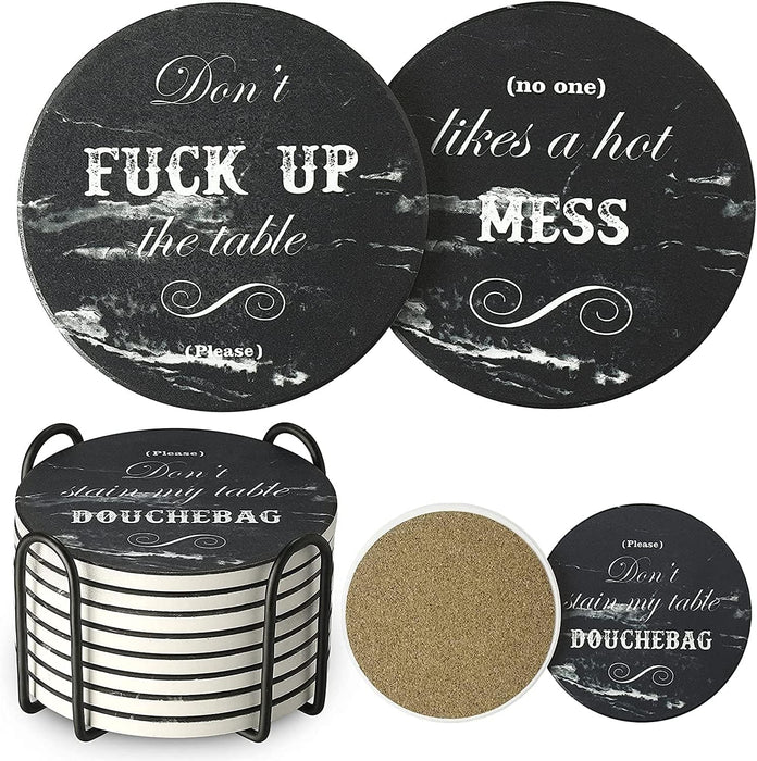 LIFVER Coasters Set of 8 Black Marble Style Absorbent Drink Coasters with Cork Base