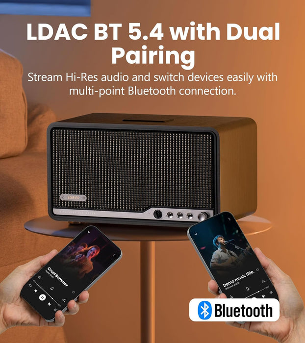 Edifier S300 Hi-Fi Tabletop Speaker, Hi-Res Audio LDAC for Wireless Multi-Room & Stereo Pairing, 80W Power Works with AirPlay 2 Bluetooth 5.4 USB-C AUX Inputs, Retro Design with Remote