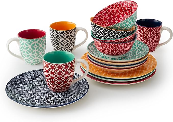 DOWAN Ceramic Dinnerware Set 16 Pieces Colorful Plates and Bowls  Set