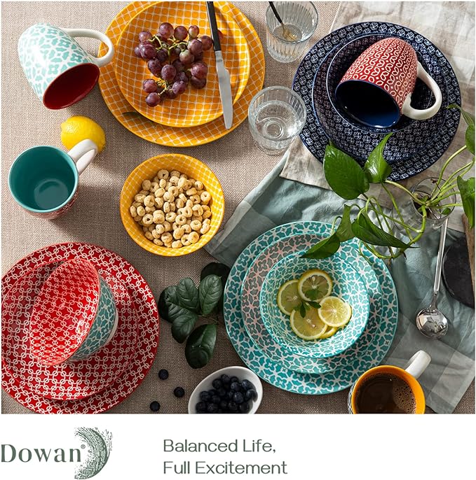 DOWAN Ceramic Dinnerware Set 16 Pieces Colorful Plates and Bowls  Set