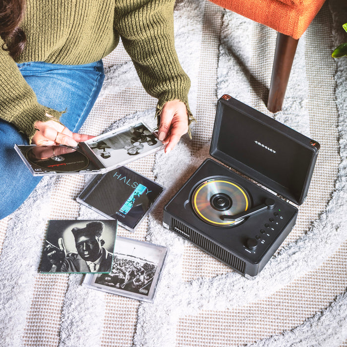 Crosley CR3505A-BK Cruiser Retro Portable CD Player with Stereo Bluetooth Speakers and FM Radio