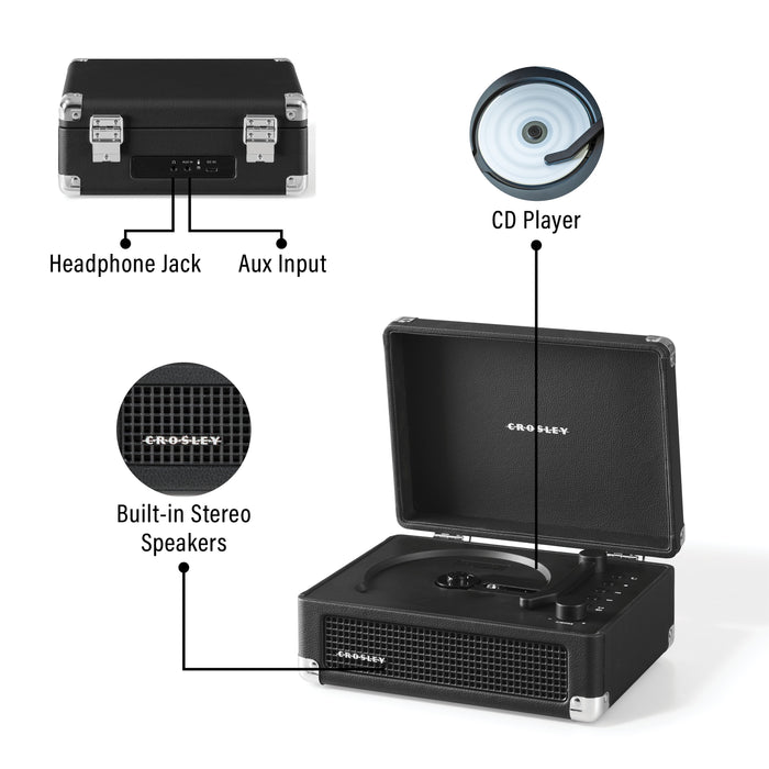 Crosley CR3505A-BK Cruiser Retro Portable CD Player with Stereo Bluetooth Speakers and FM Radio