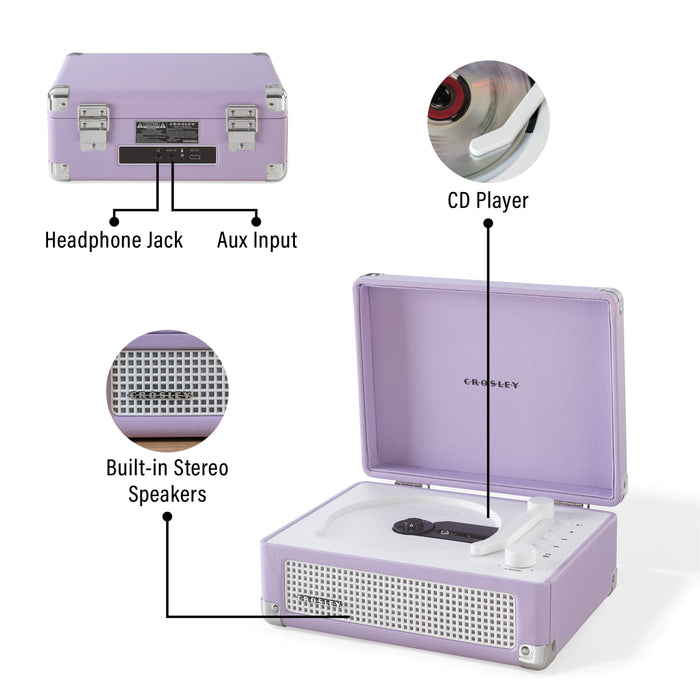 Crosley CR3505A-LN Cruiser Retro Portable CD Player with Stereo Bluetooth Speakers and FM Radio