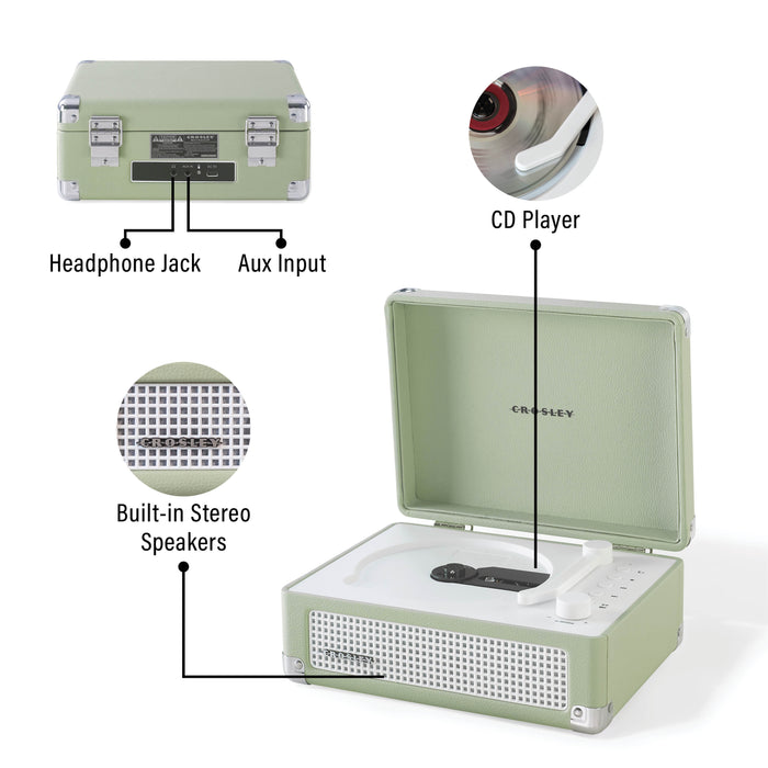 Crosley CR3505A-MT Cruiser Retro Portable CD Player with Stereo Bluetooth Speakers and FM Radio